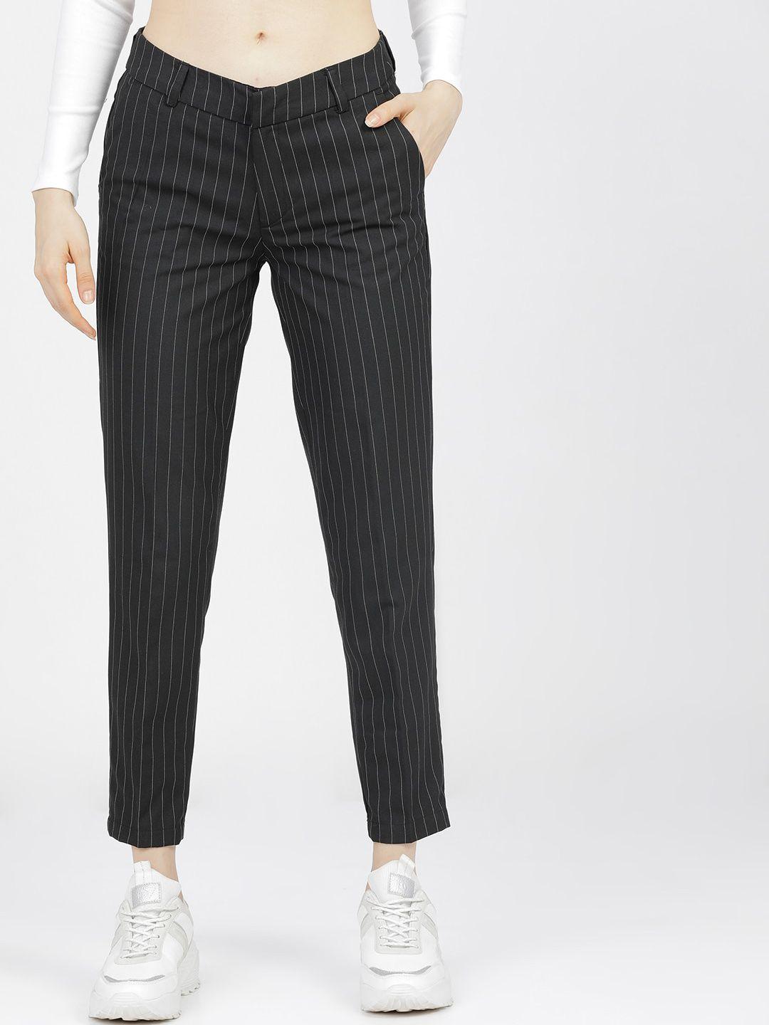 tokyo talkies women black striped trousers