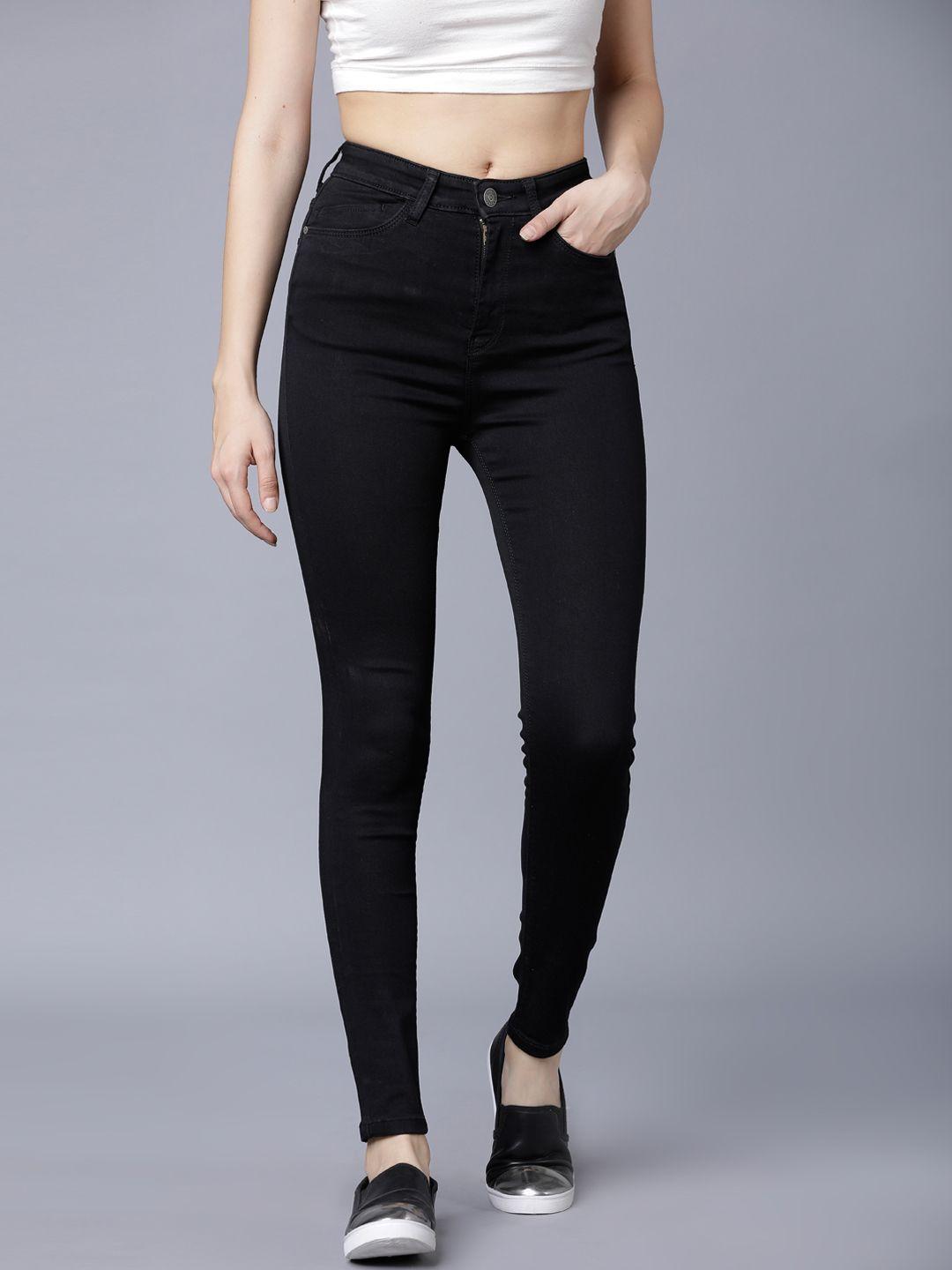 tokyo talkies women black super skinny fit mid-rise clean look stretchable jeans
