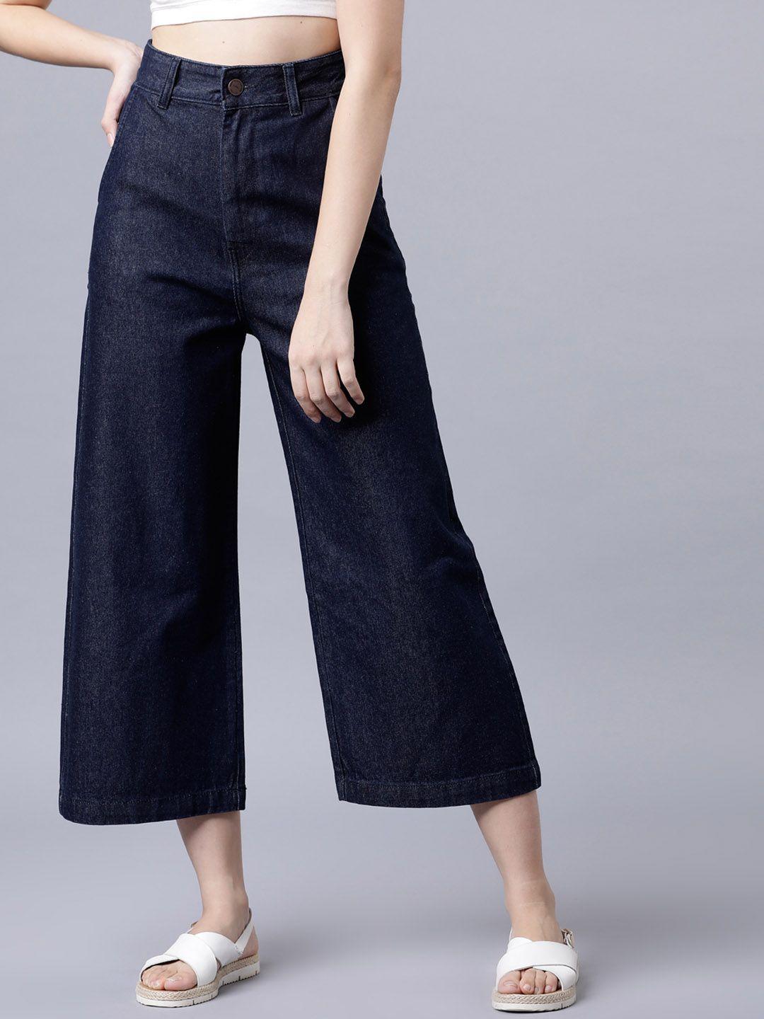 tokyo talkies women blue flared mid-rise clean look jeans