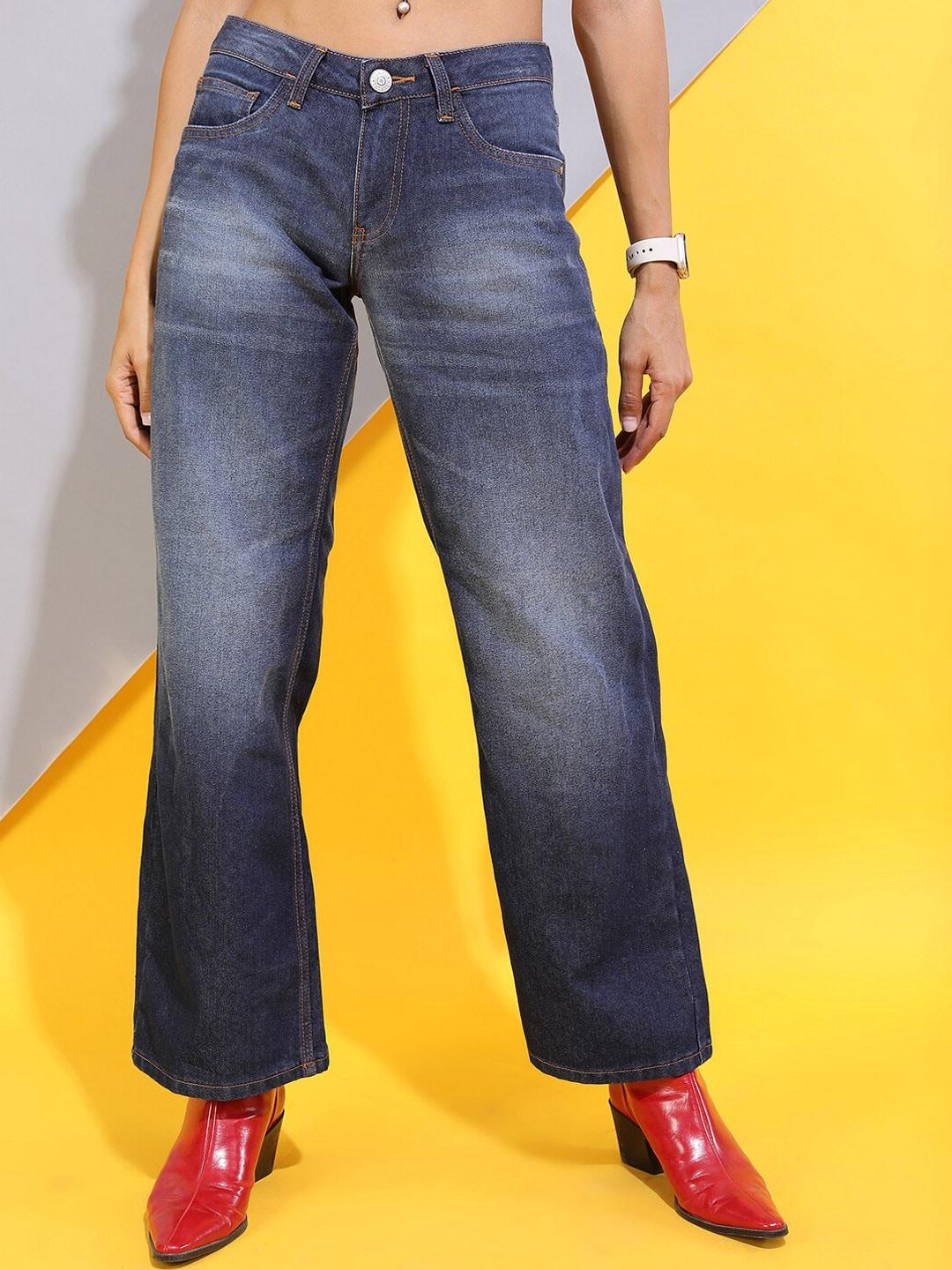 tokyo talkies women blue straight fit heavy fade jeans