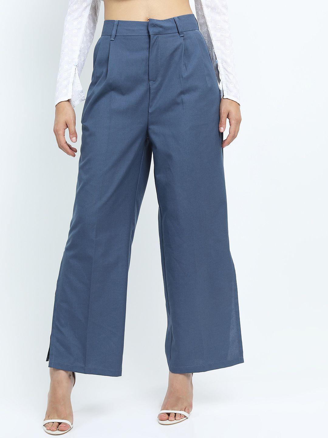 tokyo talkies women blue straight fit trousers