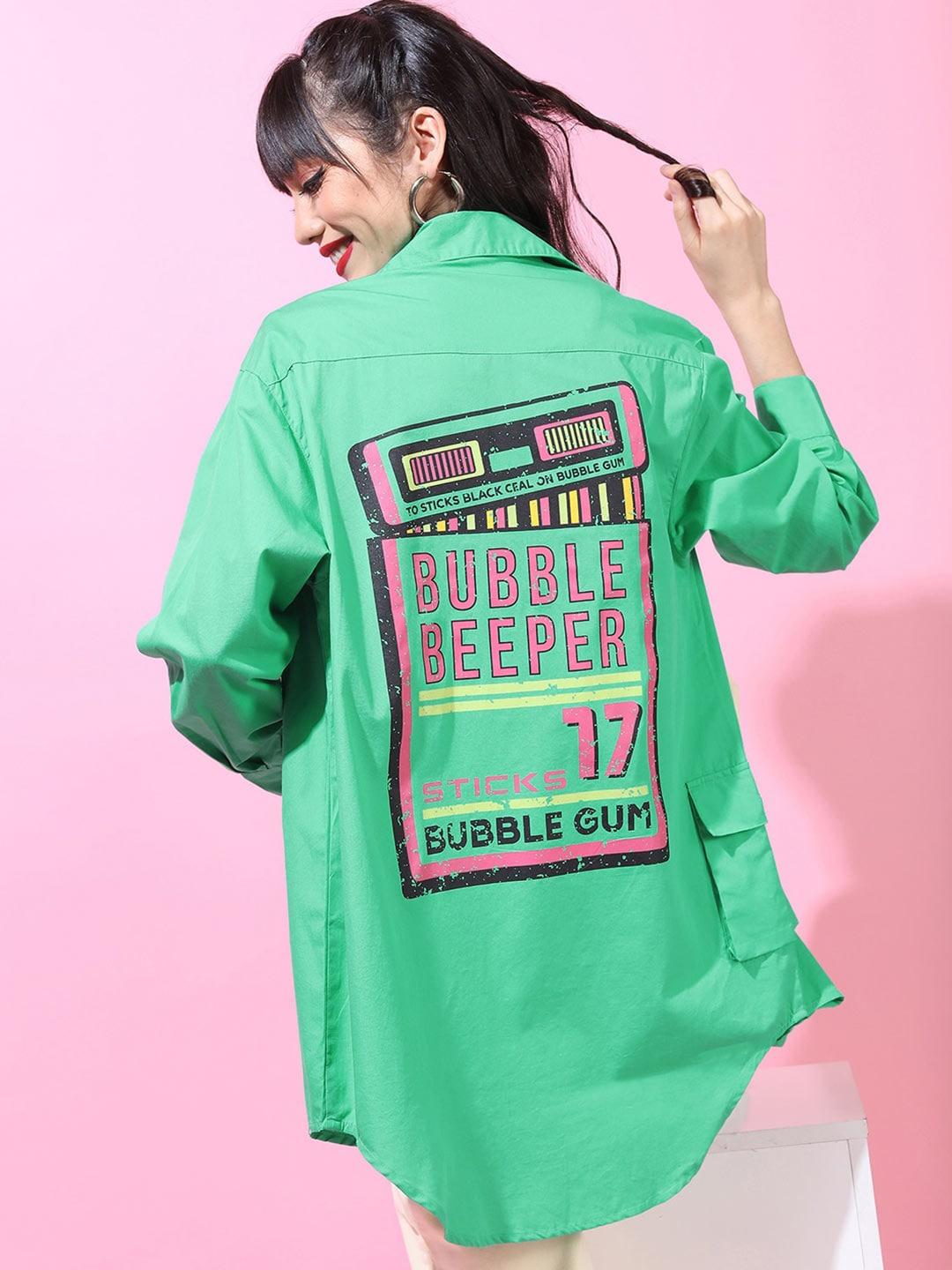 tokyo talkies women green longline printed shirt