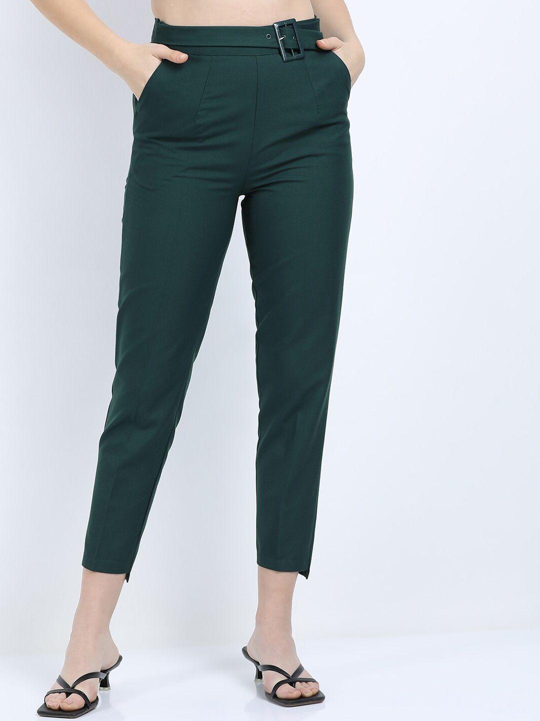 tokyo talkies women green skinny fit chinos trousers