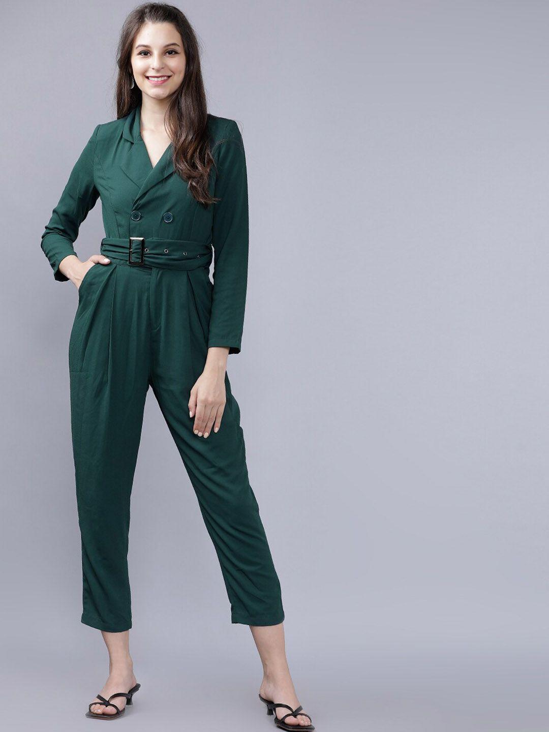 tokyo talkies women green solid capri jumpsuit
