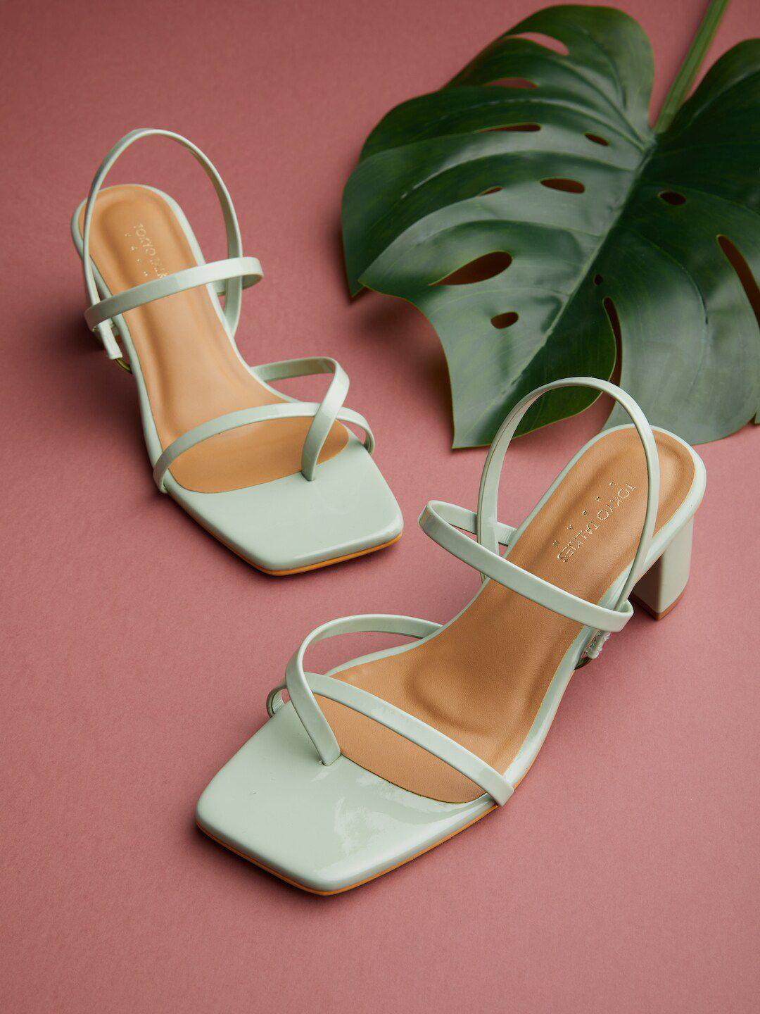 tokyo talkies women green solid synthetic block heels