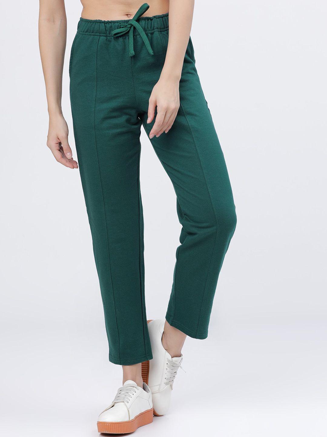 tokyo talkies women green solid track pants