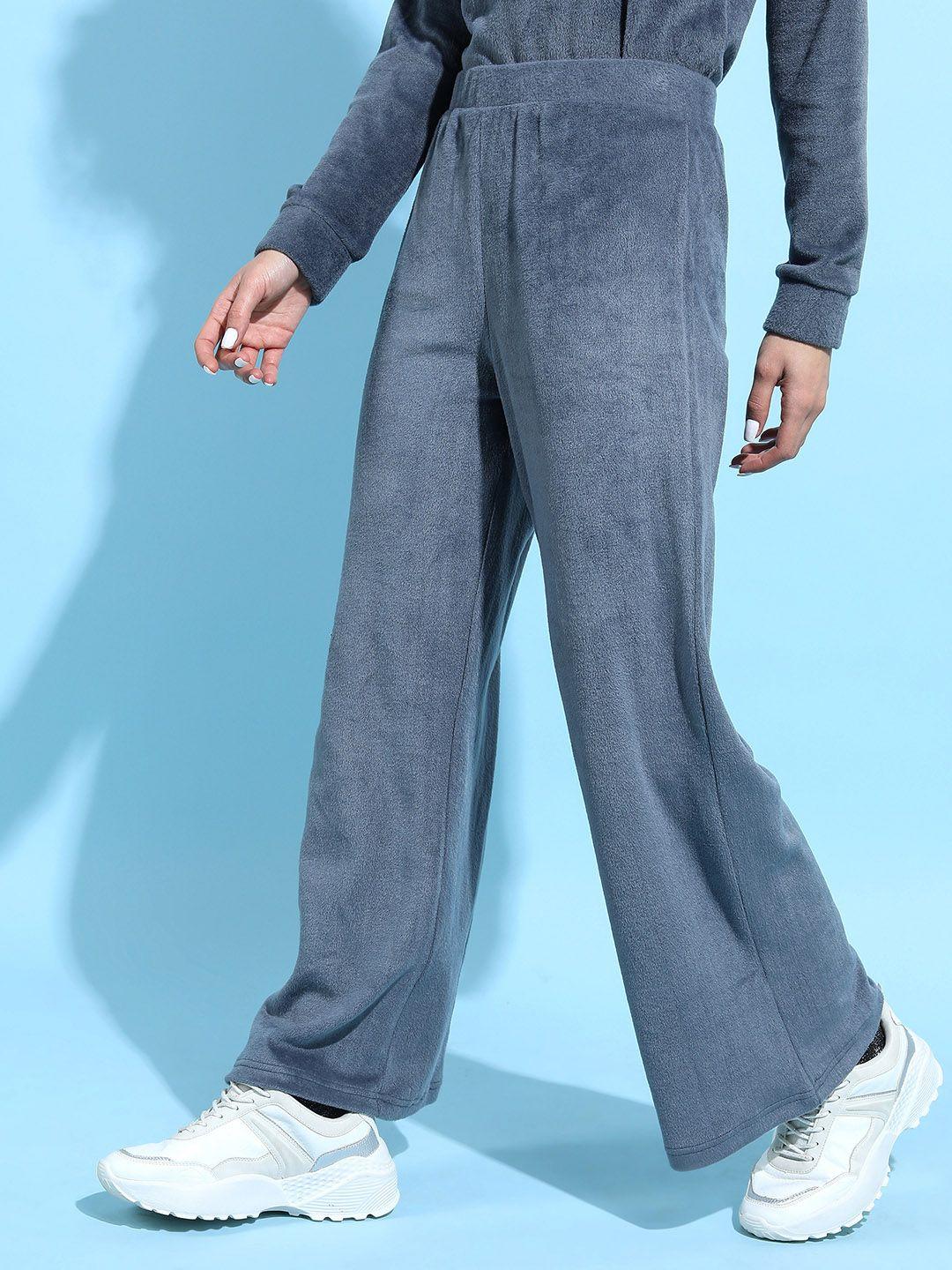 tokyo talkies women grey flared parallel trousers