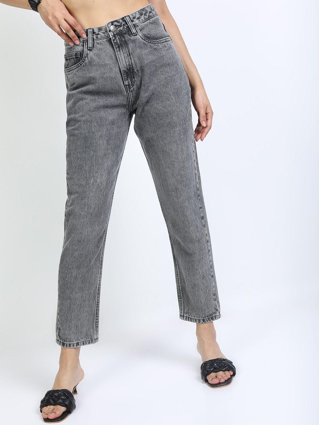 tokyo talkies women grey slim fit light fade cotton jeans