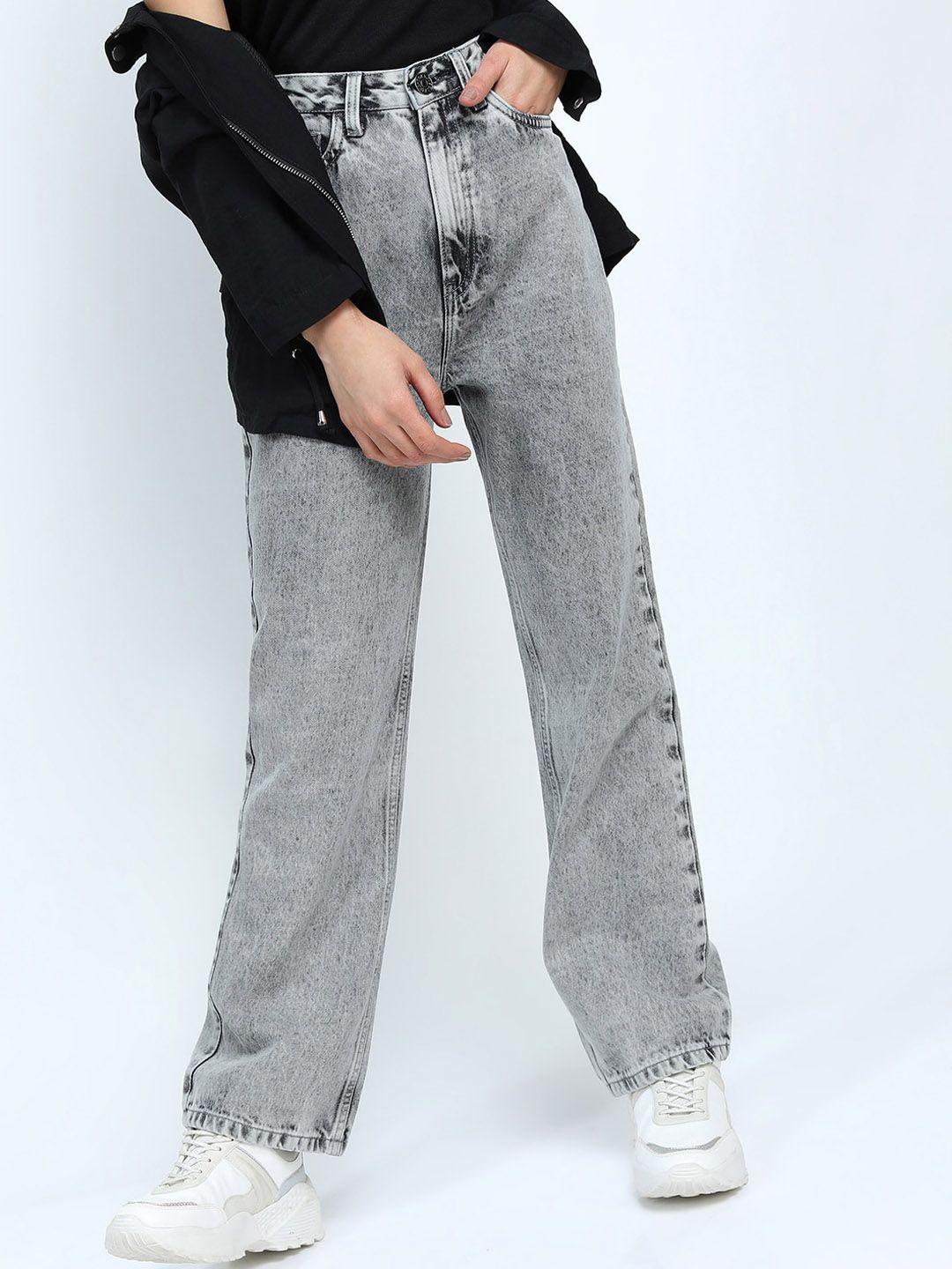 tokyo talkies women grey straight fit heavy fade jeans
