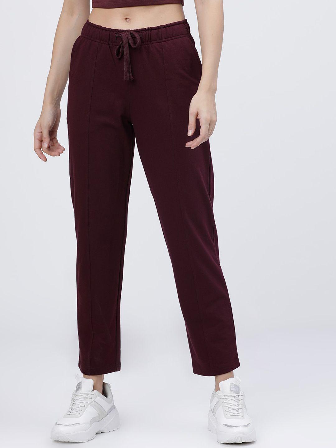 tokyo talkies women maroon solid port royale casual straight fit track pants