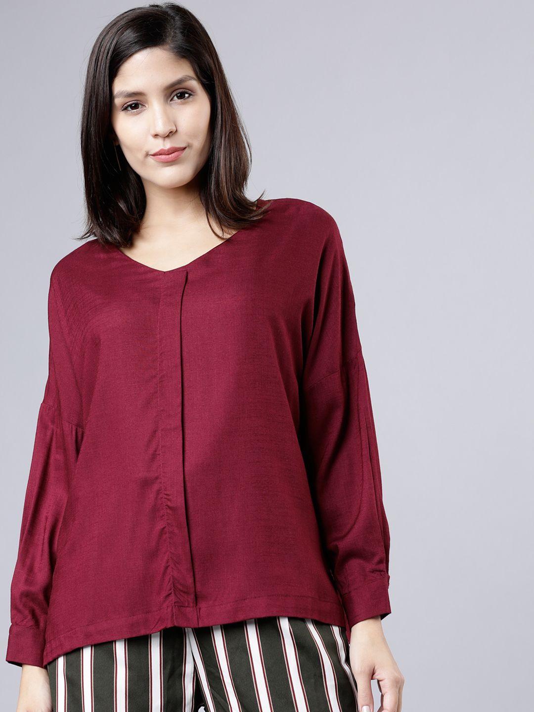 tokyo talkies women maroon solid shirt style top