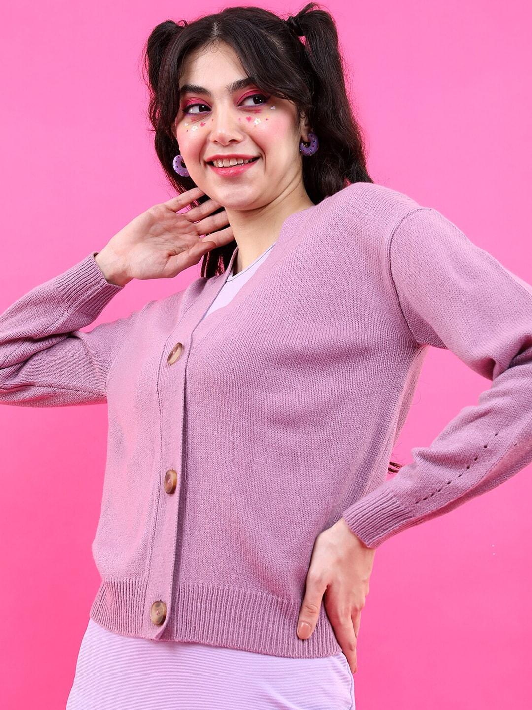 tokyo talkies women mauve cardigan sweater