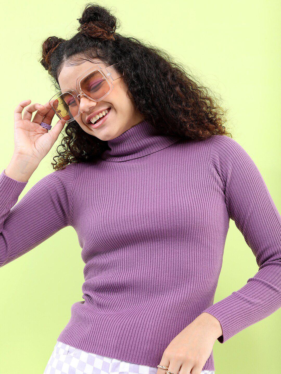 tokyo talkies women mauve solid acrylic sweaters