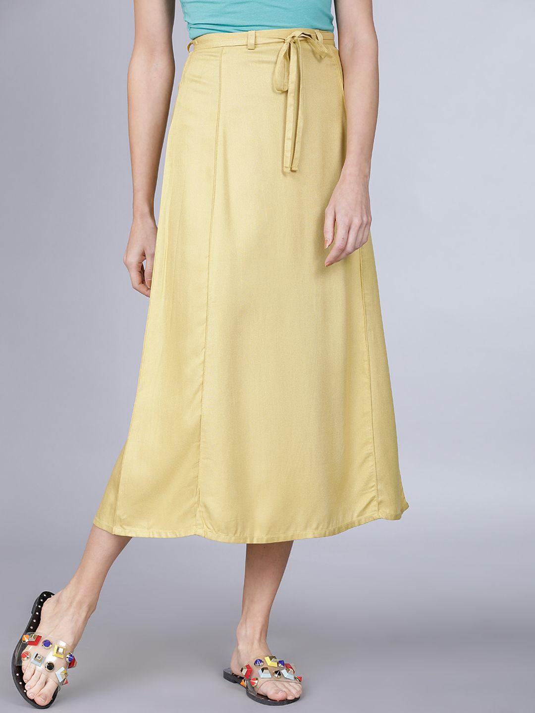 tokyo talkies women mustard yellow solid a-line midi skirt