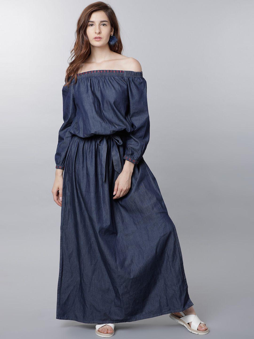 tokyo talkies women navy blue solid blouson dress