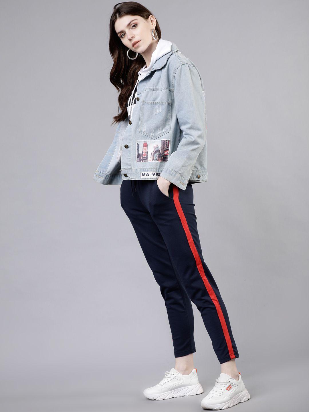 tokyo talkies women navy blue solid slim-fit track pants