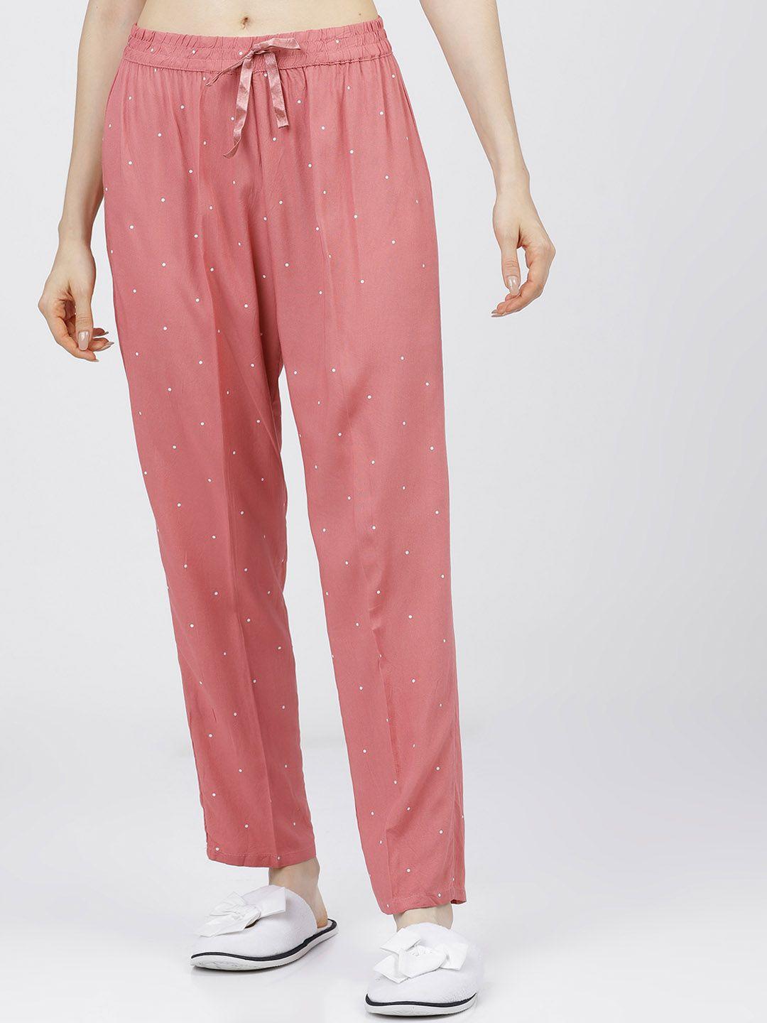 tokyo talkies women pink & white printed loung pants