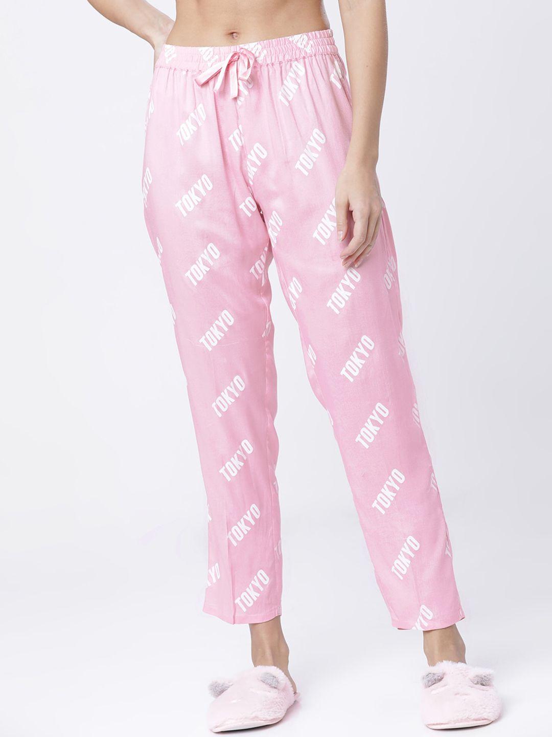 tokyo talkies women pink & white printed lounge pants