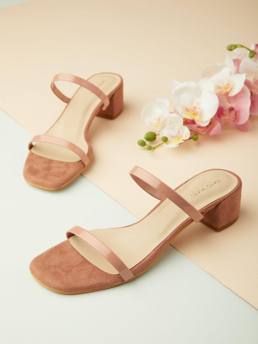 tokyo talkies women pink block open toe heels