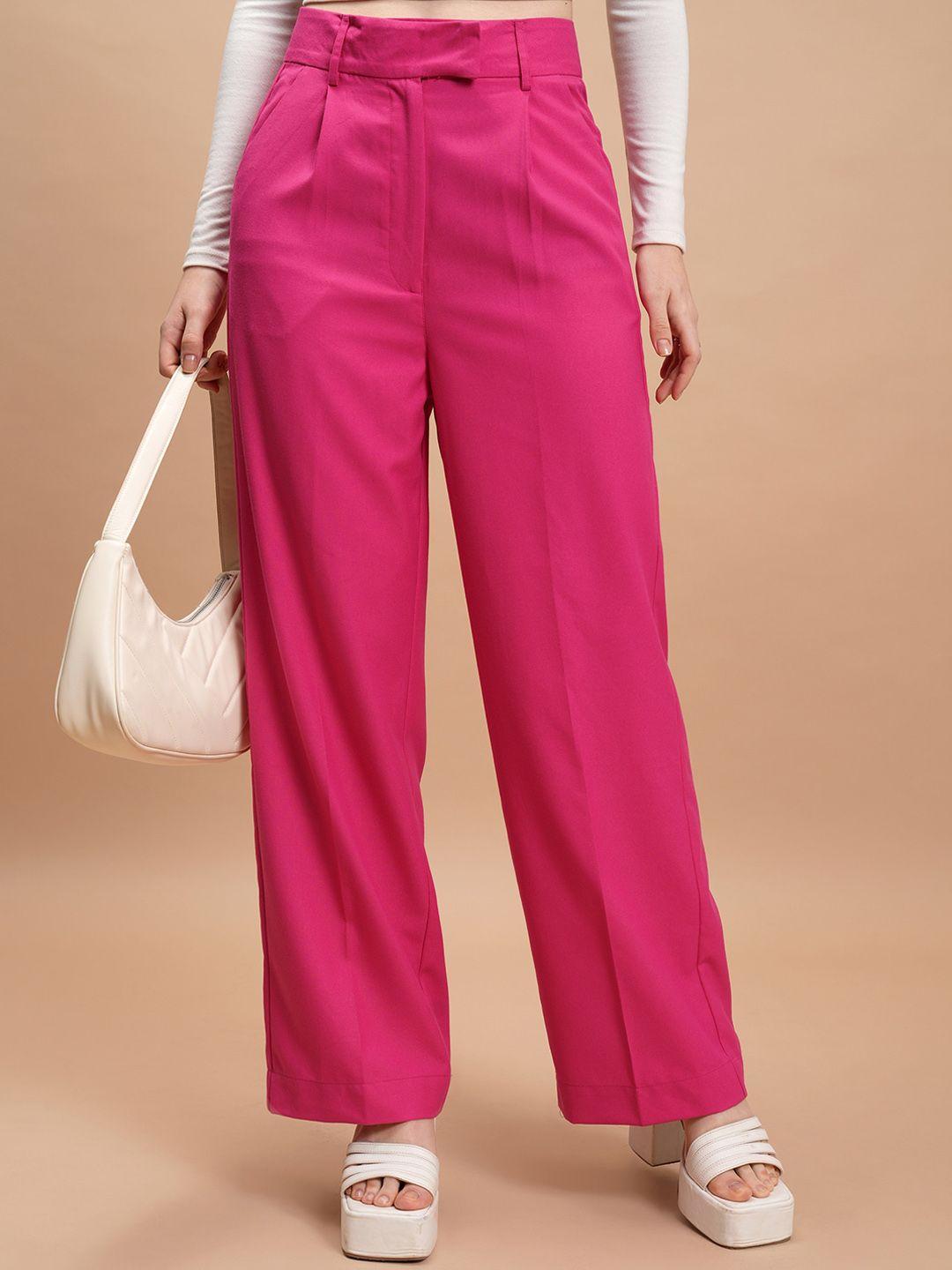 tokyo talkies women pink flared trousers