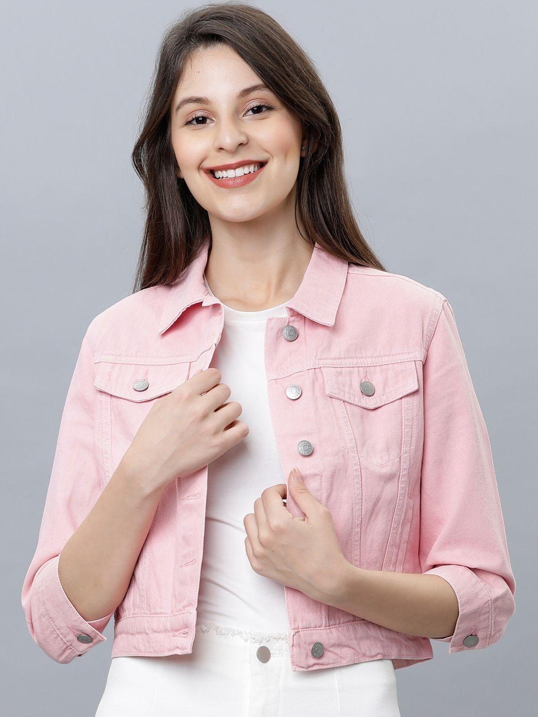 tokyo talkies women pink solid denim jacket