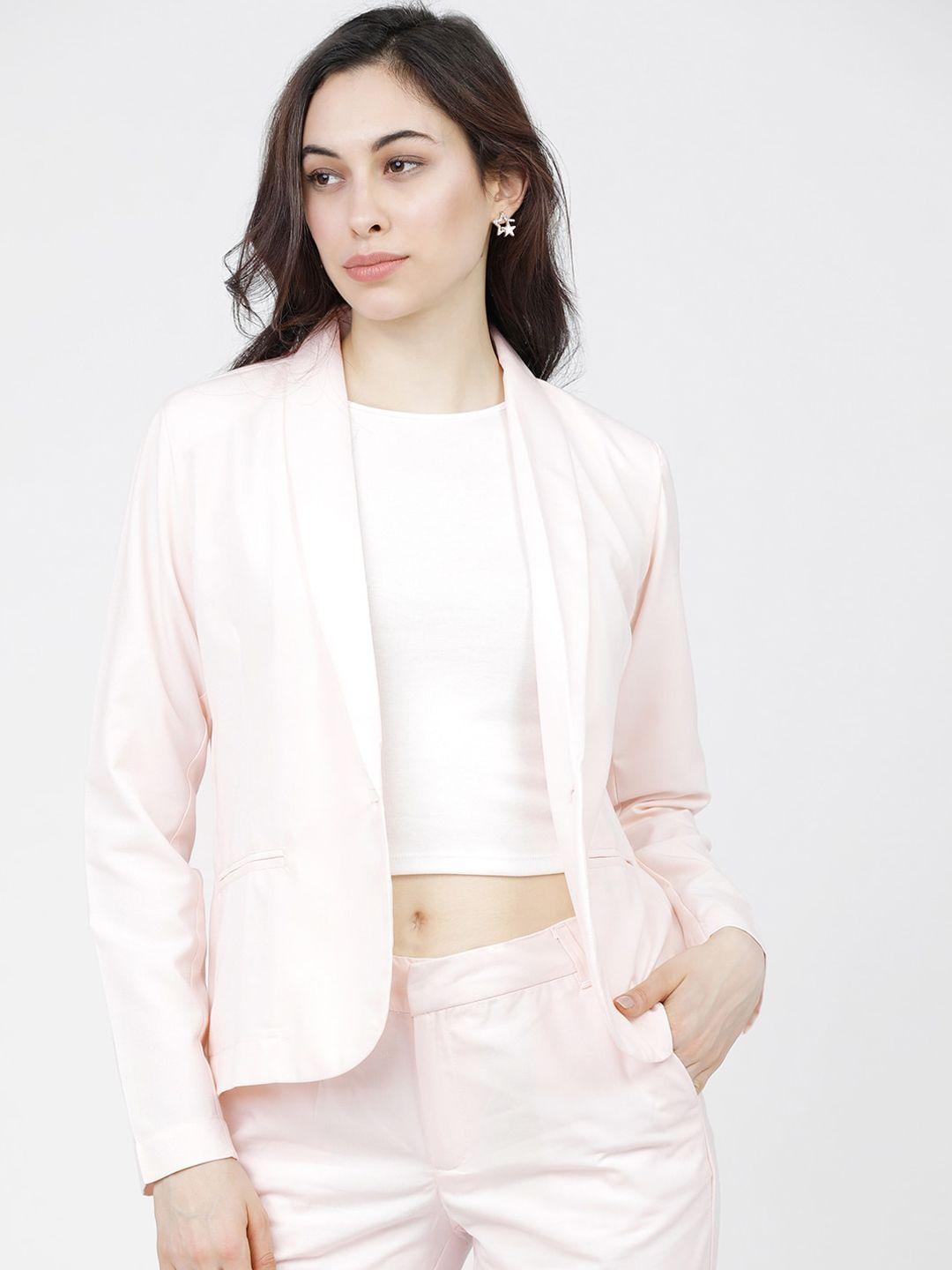 tokyo talkies women pink solid single-breasted formal blazer