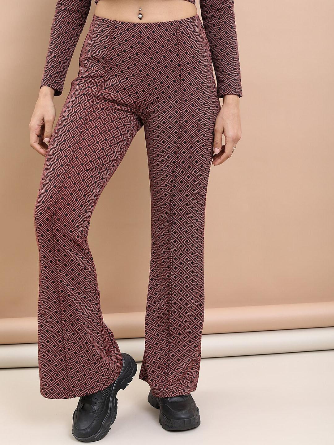tokyo talkies women printed flared trousers