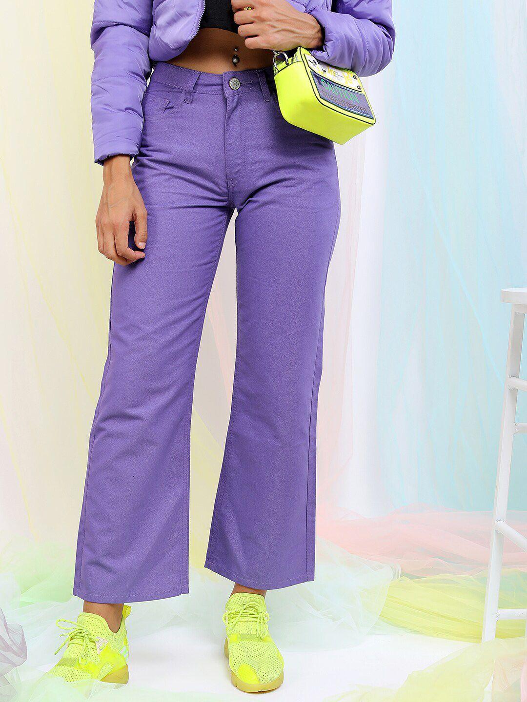 tokyo talkies women purple flared clean look jeans