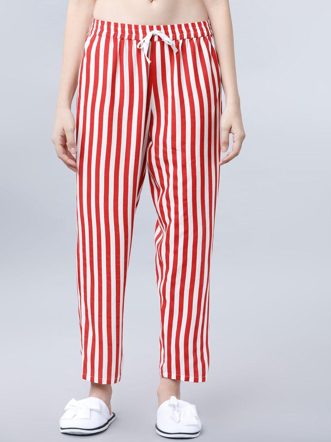 tokyo talkies women red & white striped lounge pants