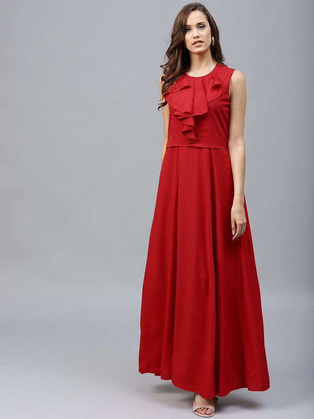 tokyo talkies women red solid maxi dress