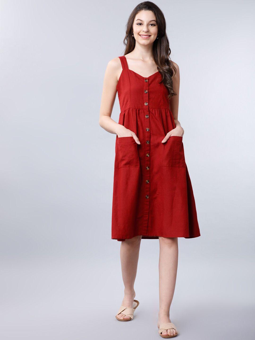 tokyo talkies women rust solid a-line dress