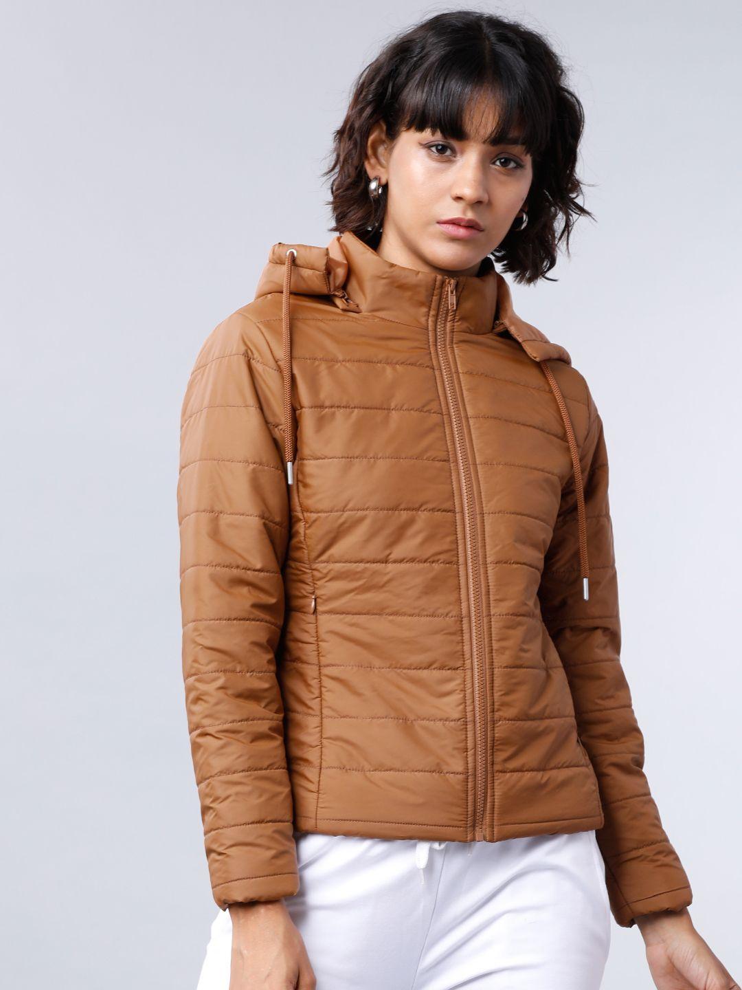 tokyo talkies women tan brown solid puffer jacket