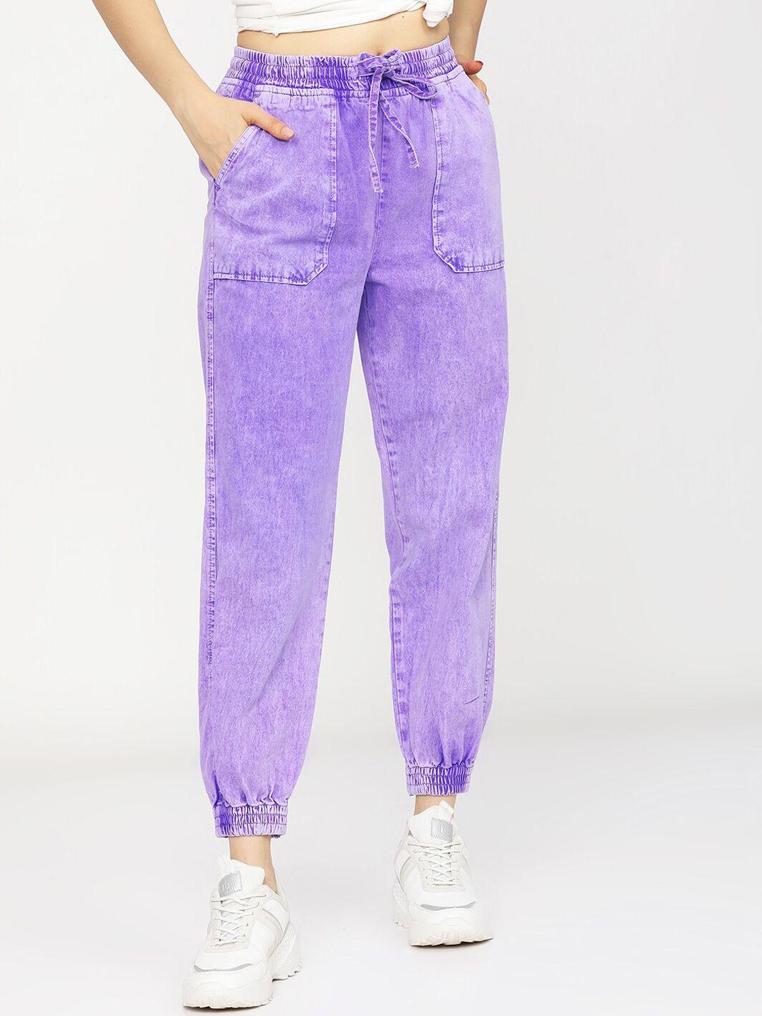 tokyo talkies women violet low distress heavy fade stretchable jogger jeans
