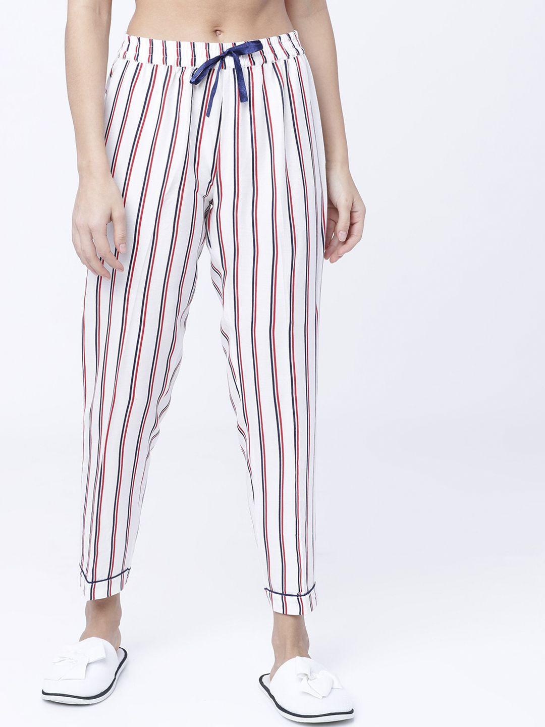 tokyo talkies women white & red striped lounge pants