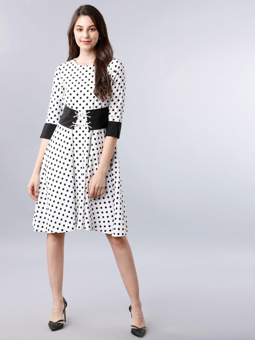 tokyo talkies women white printed fit and flare dress
