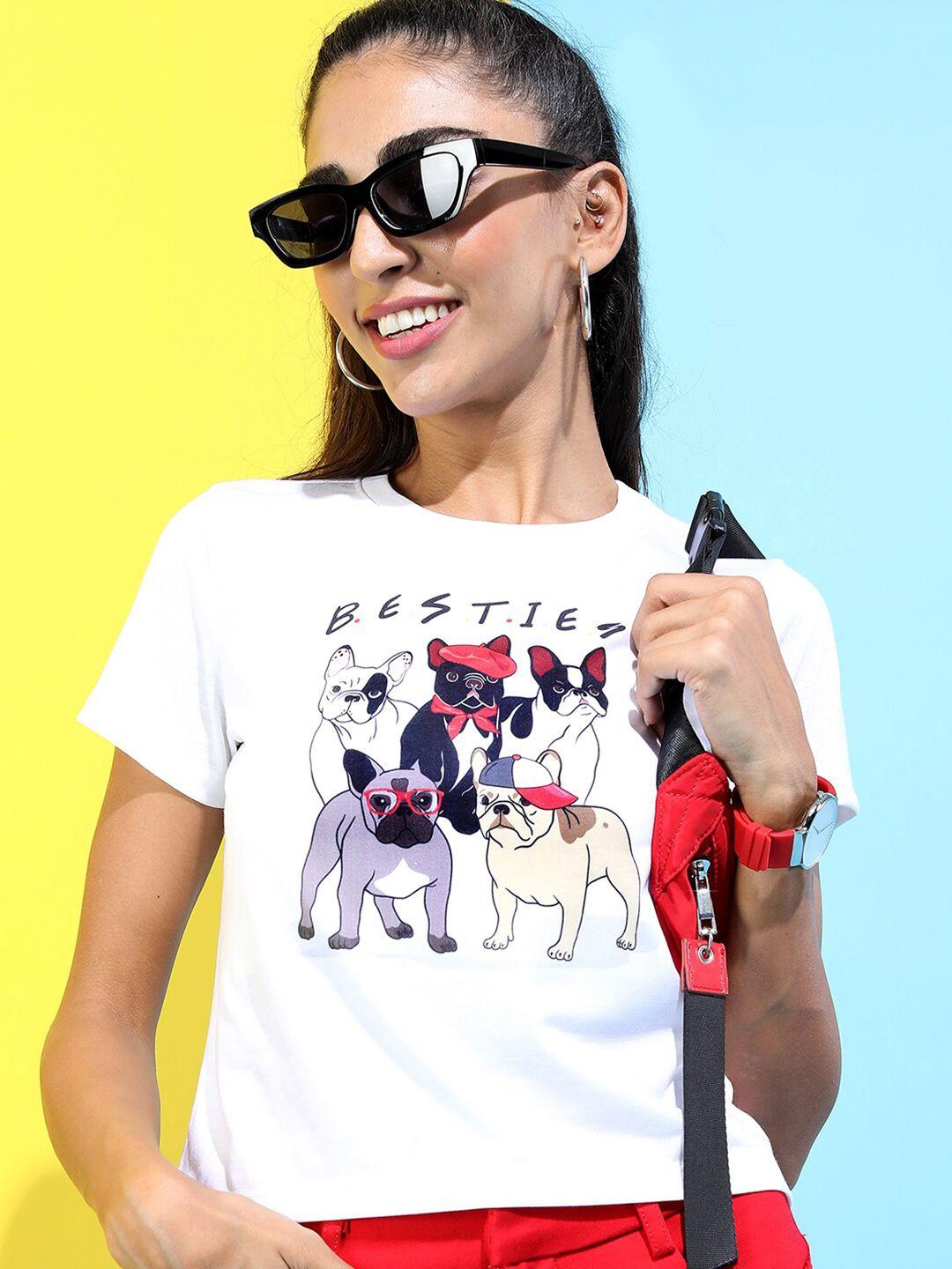 tokyo talkies women white printed slim fit t-shirt