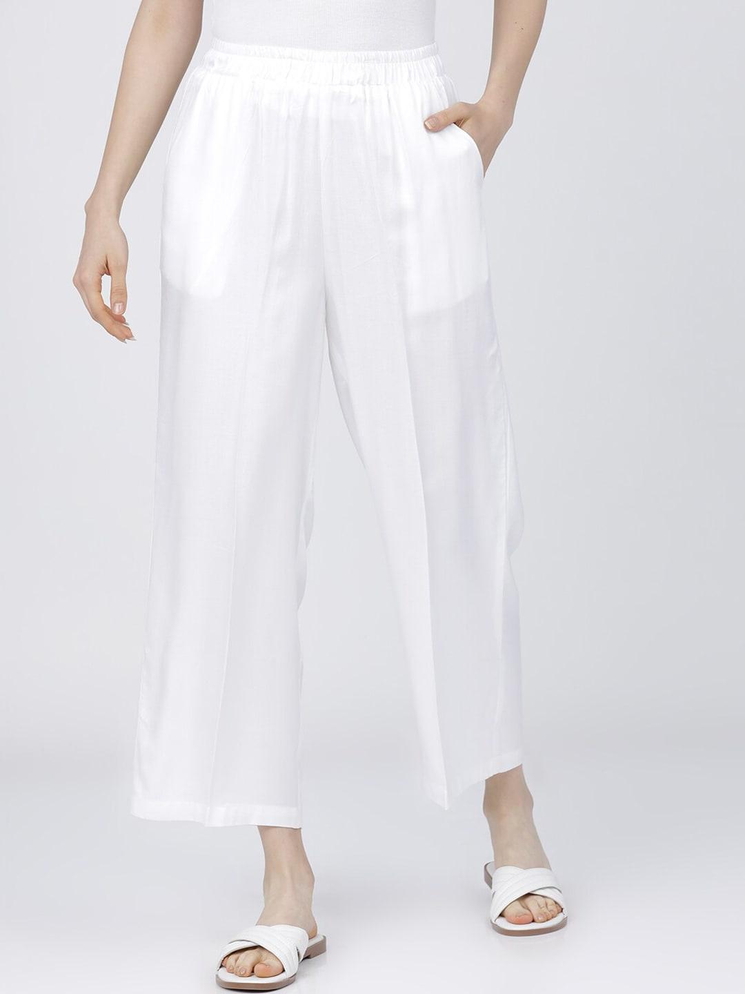 tokyo talkies women white slim fit parallel trousers