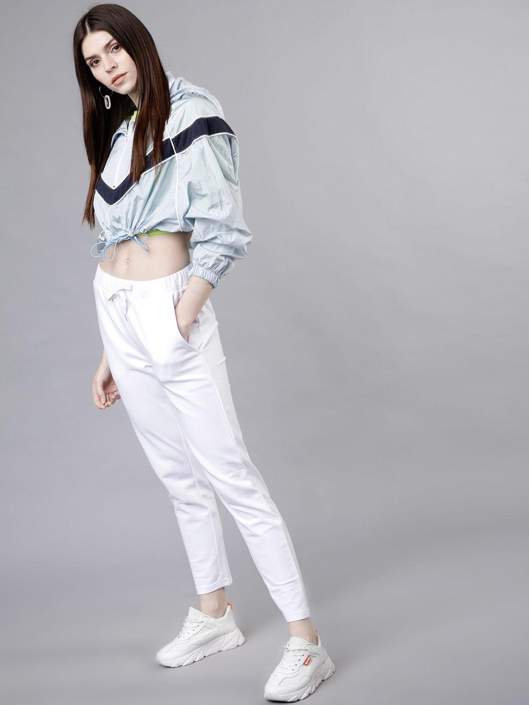 tokyo talkies women white solid slim-fit track pants