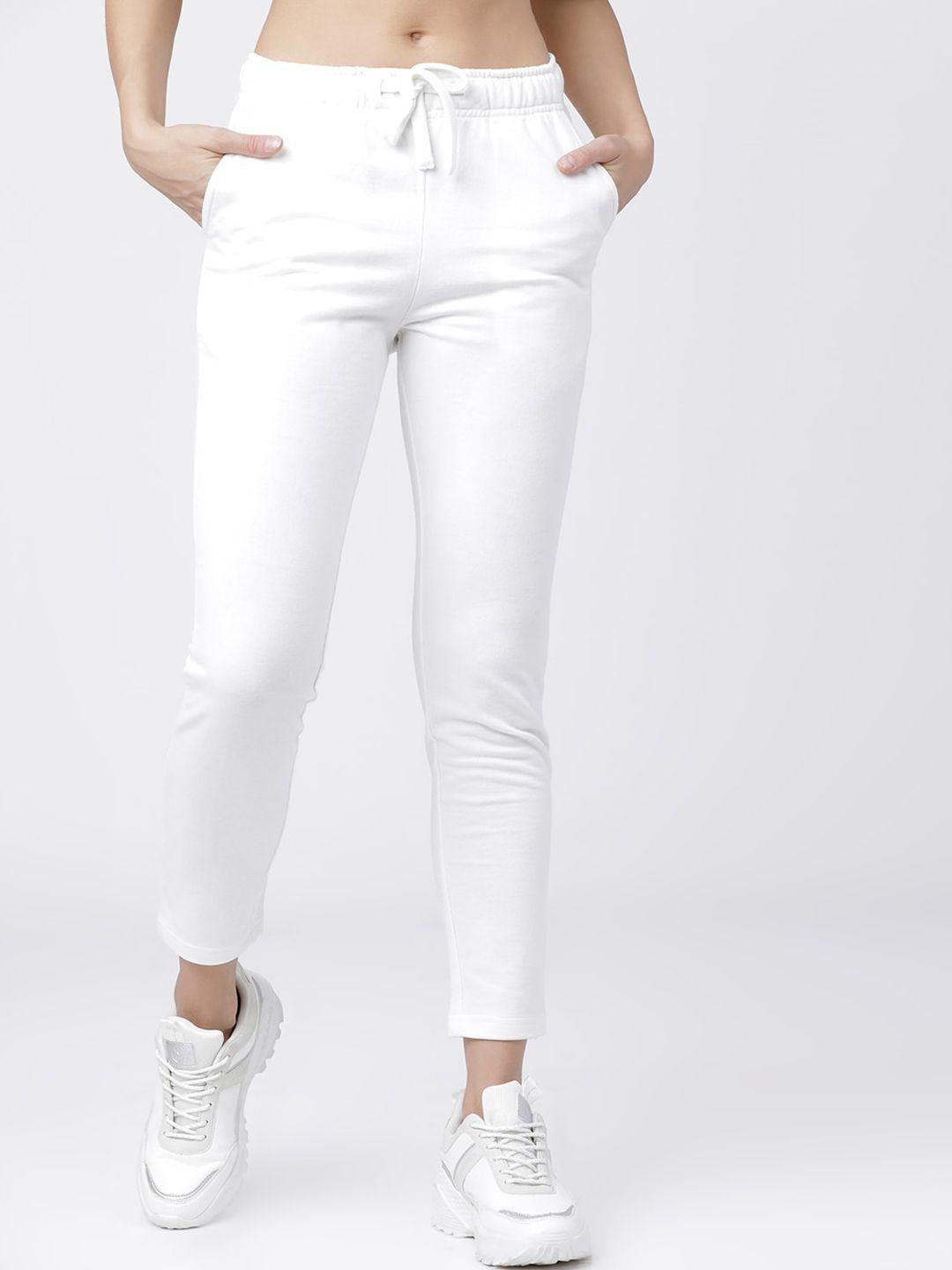 tokyo talkies women white solid slim-fit track pants