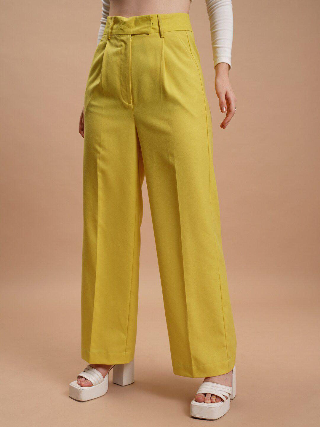 tokyo talkies women yellow flared trousers