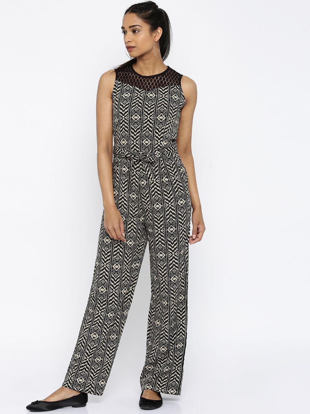 tokyo talkies beige & black printed jumpsuit