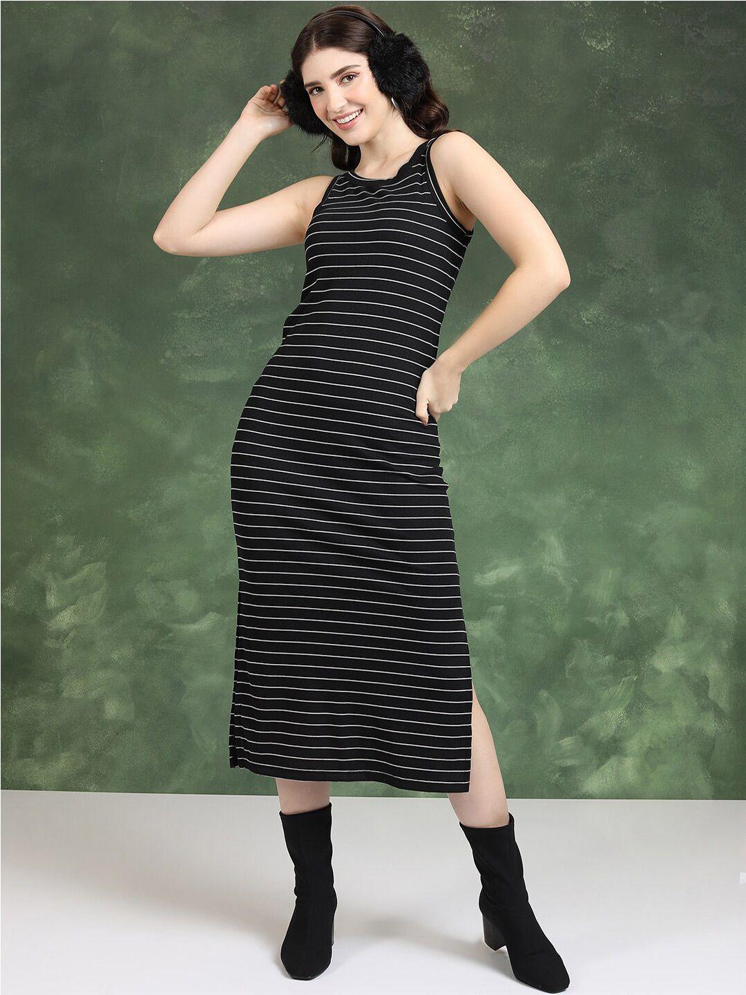 tokyo talkies black & white striped shoulder straps a-line dress