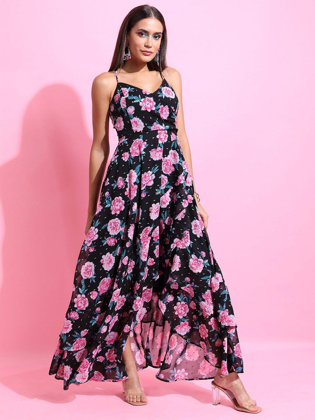 tokyo talkies black floral printed fit & flare maxi dress