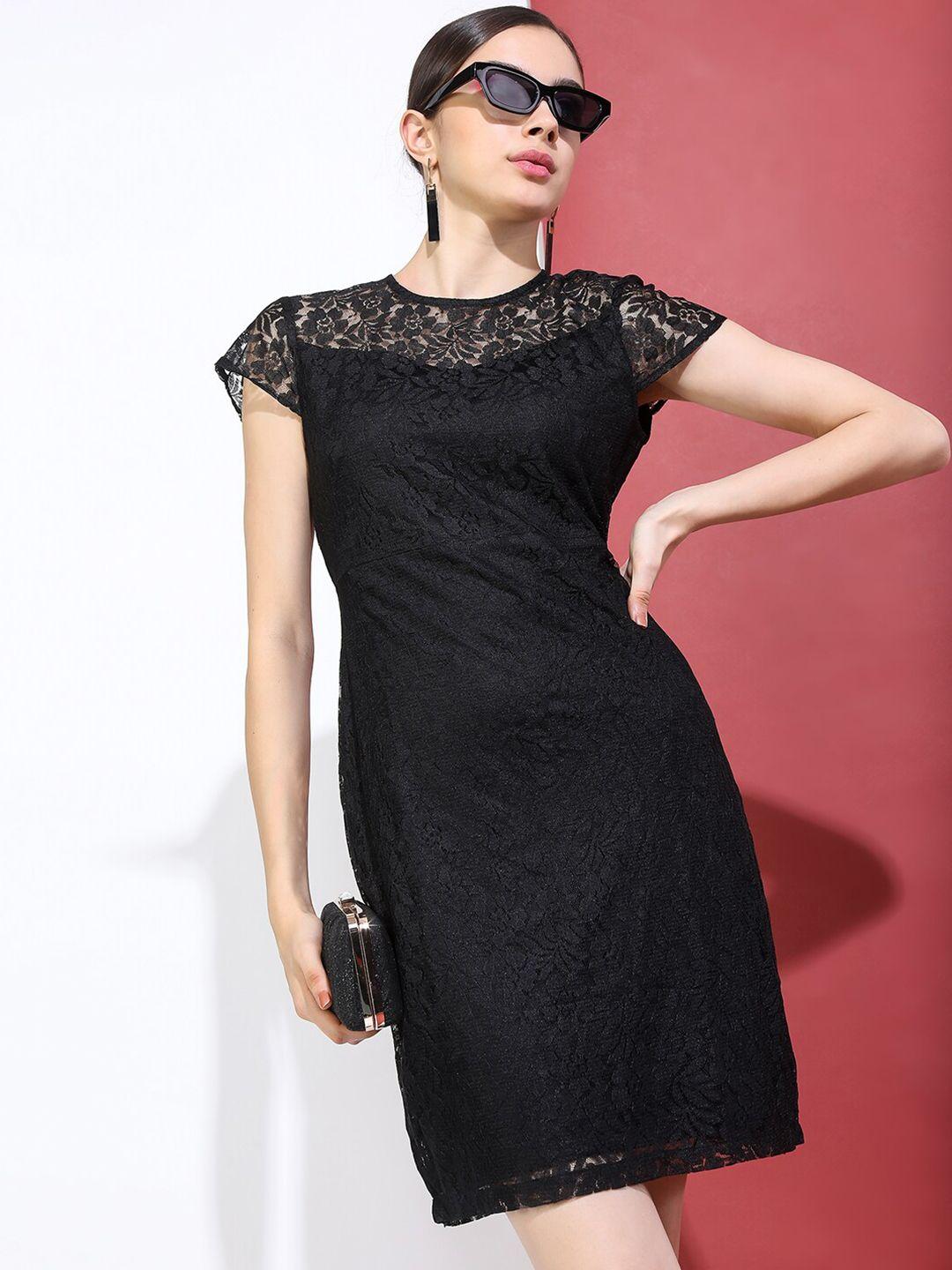 tokyo talkies black lace sheath dress