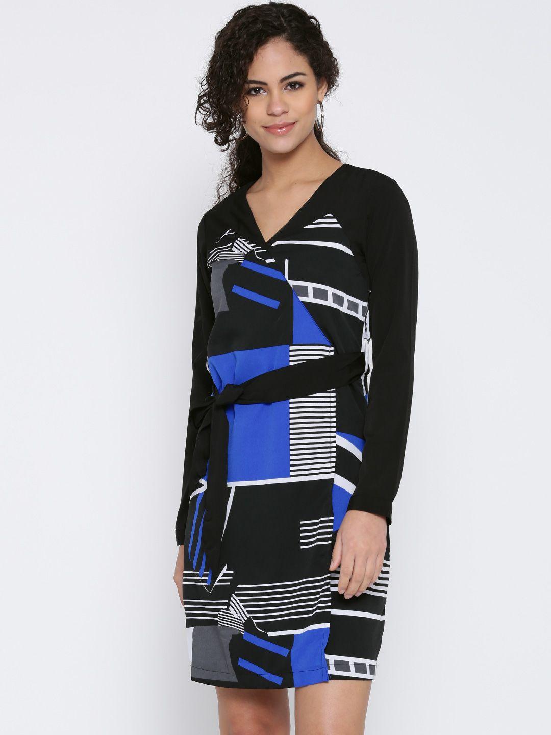 tokyo talkies black printed polyester a-line dress