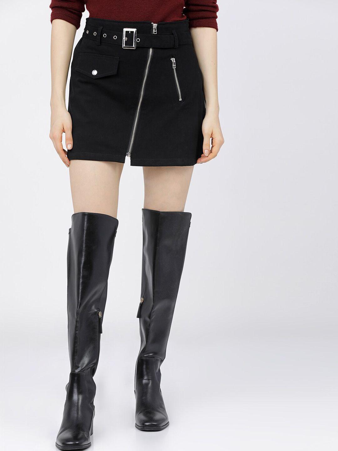 tokyo talkies black straight-fit straight mini skirt