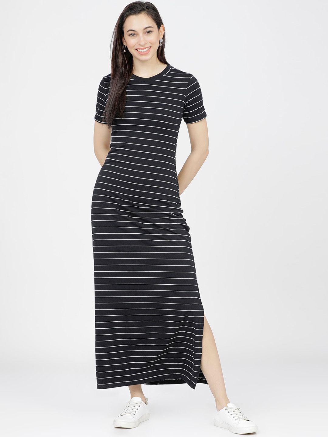 tokyo talkies black striped maxi dress