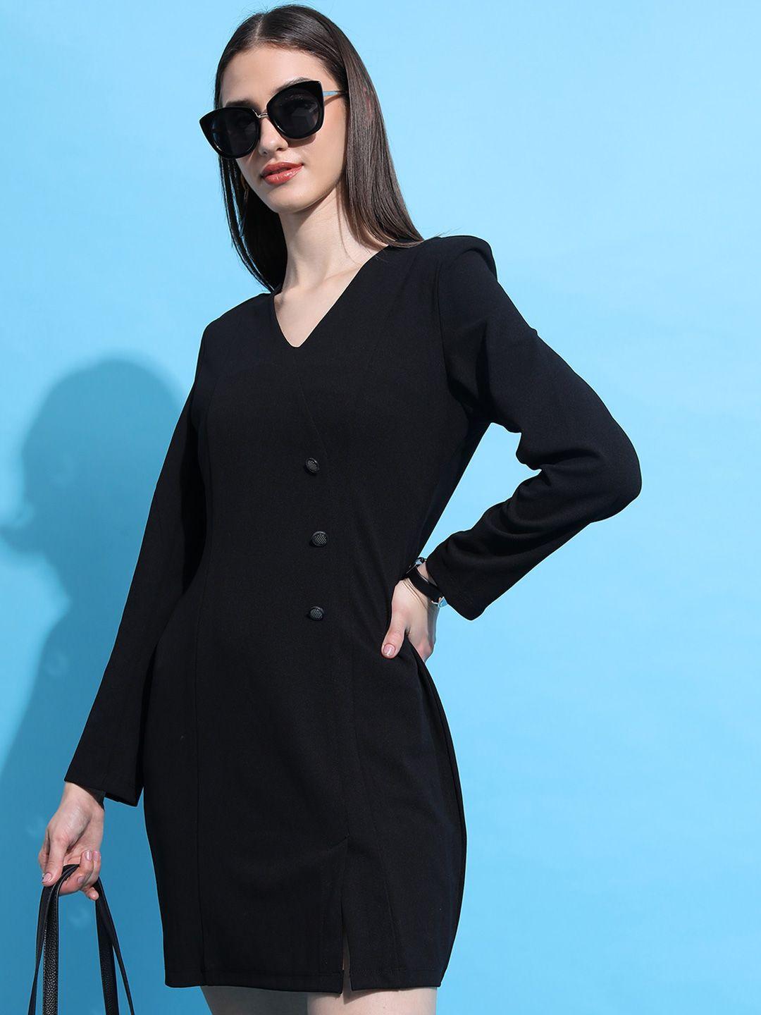 tokyo talkies black v-neck long sleeves blazer dress