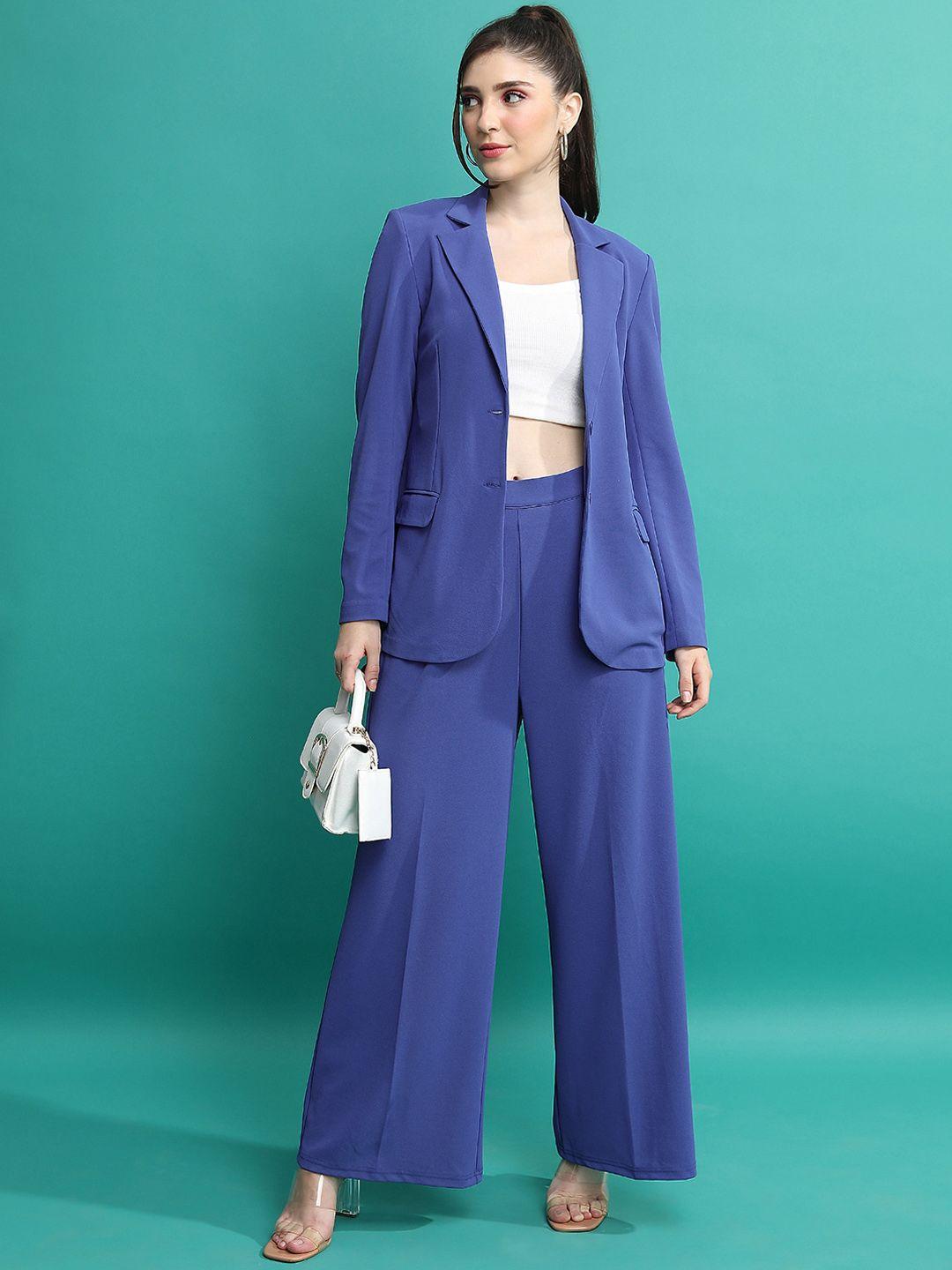 tokyo talkies blue notched lapel collar blazer with trouser