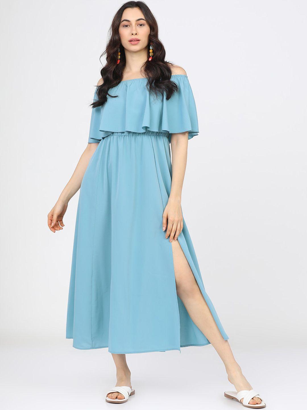 tokyo talkies blue off-shoulder maxi dress